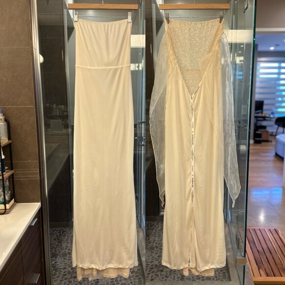 Lucy In The Sky Sequin Strapless Back Bow Maxi Formal Dress (Champagne) - Picture 10 of 16